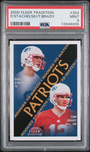 Sports 2000 Fleer Tradition Football - Dave Stachelski/Tom Brady #352 - Rookies To Watch - PSA 9
